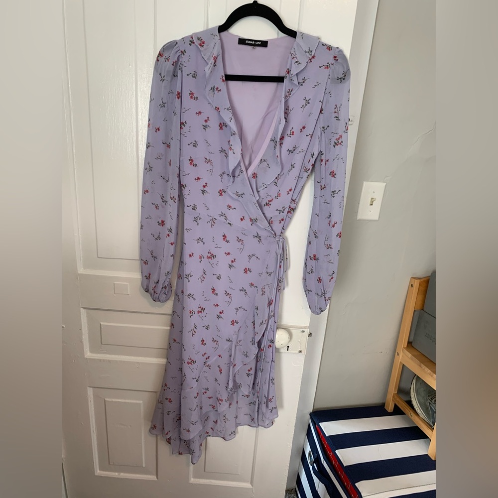 Purple Floral Wrap Dress
